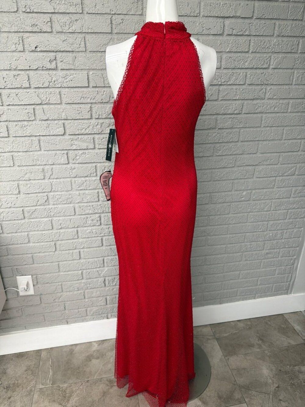 Betsy & Adam Women's Stone Mesh Halter Neck Red Dress Size 8 - Picture 4 of 12